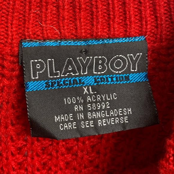 Playboy VTG Oversized Knit Red Sweater XL Winter - Picture 3 of 8